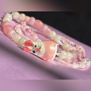 BUNNY - Pink, White and Purple - Y2K beaded elastic handmade bracelet - SET OF 3